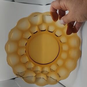 Vintage Imperial Amber Glass Plate Provincial Pattern Thumbprint 8.5 Inches EUC